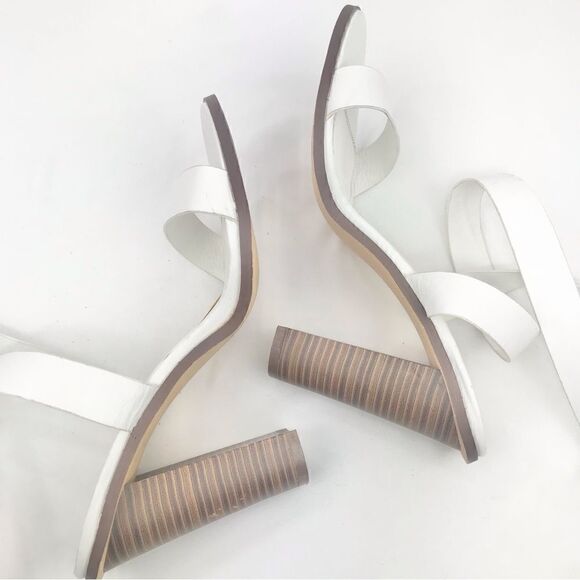 Lulu’s SHELBIE White Leather Ankle Strap Stacked Heel Open Toe Sandals - Picture 6 of 16